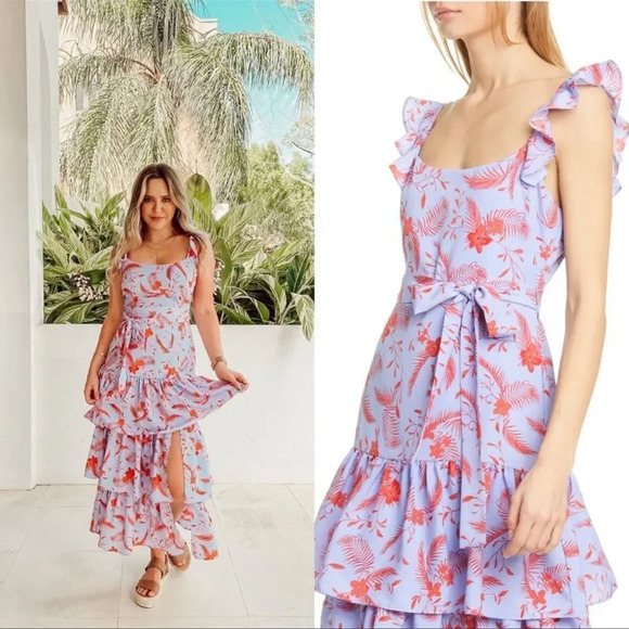 Likely Dresses & Skirts - Likely Women's Juno Floral Tiered Midi Dress in Periwinkle size 12